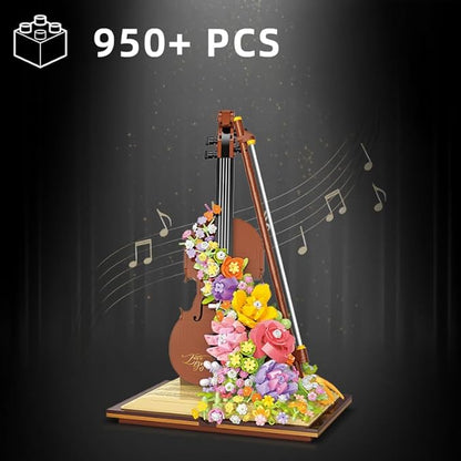 Mini Violin Building Blocks Sets Flower - 950+PCS Musical Instrument Micro Building Bricks Kit Floral - Creative Ideals Collectible Architecture Decoration Birthday Gift(Violin Flower)
