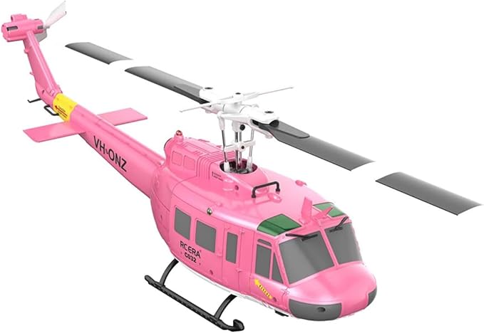 C032 UH-1 Huey RC Helicopter for Adults - 1/48 Scale 2.4G 6CH Flybarless Remote Control Helicopter Model 3D Stunt Flight &amp High-Precision RC Airplane (Pink (3 Batteries))
