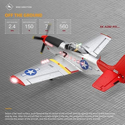 GoolRC WLtoys XK A280 RC Airplane 2.4GHz 4 Channel Brushless Remote Control Plane for Adults RC Aircraft Fighter with 6-Axis Gyro 3D/6G Mode and LED Searchlight Easy to Fly for Beginners
