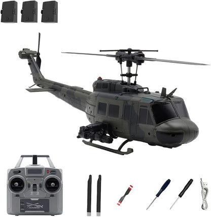 C032 UH-1 Huey RC Helicopter 1/48 Scale 6-Channel Brushless Helicopter with Optical Flow Positioning One Click Inverted Flight &amp Gyro Stabilized 3D Stunt Military Aircraft Model for Adults