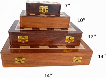 Personalized Wooden Chess Set | Magnetic Folding Travel Board with Storage Box &amp 2 Extra Queens (14 inch x 14 inch)