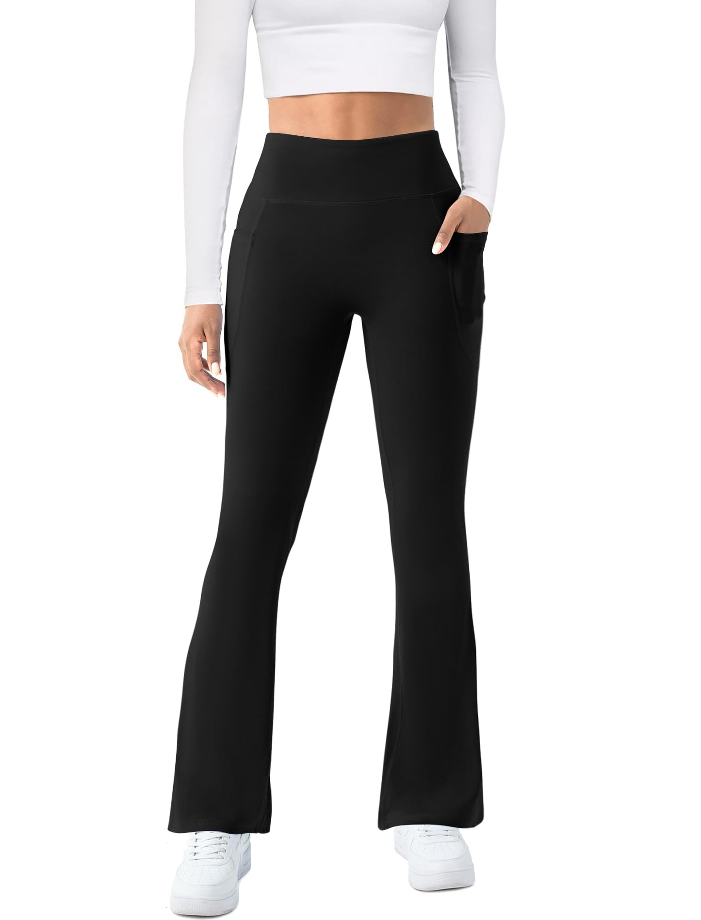 Womens Yoga Pants with Pockets High Waisted Flare Leggings Bell Bottom Yoga Dress Pants Seamless Bootcut Pants