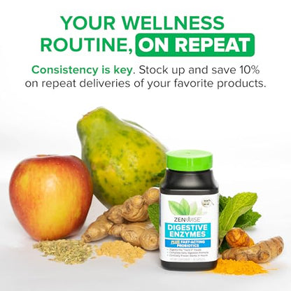 Zenwise Health Digestive Enzymes for Gut Health & Bloating Relief - Multi Enzymes Digestion Supplement with Probiotics, Bromelain & Papaya for Digestive Health Support - Men & Women - 180 Count