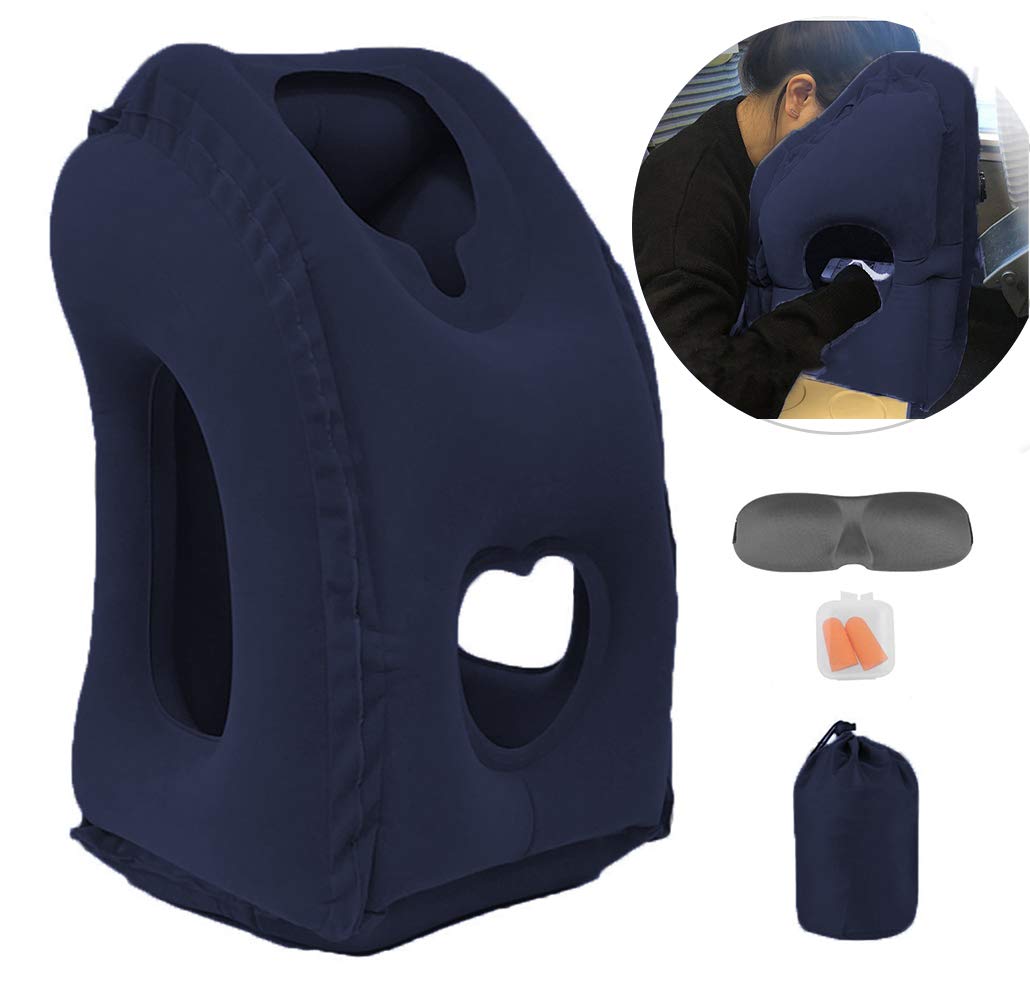 Kimiandy Inflatable Travel Pillow for Airplane, Inflatable Neck Air Pillow for Sleeping(Blue)