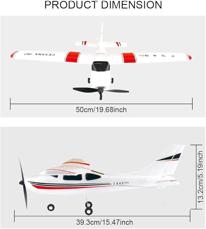 RC Airplane F949pro RC Plane 1020 Motor 3CH 2.4GHZ EPP RC Plane for Adults CESSNA-182 3D6G Gyroscope RTF RC Glider Planes with 2 Batteries Replaceable Parts (LED 2BSL)