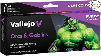 Vallejo - Orcs &amp Goblins Acrylic Paint Set | Game Color | Fantasy Color Series Miniature Model Kit for a High Pigment Matte Finish | 8 Bottles x 18 ml. (0.60 fl.oz)
