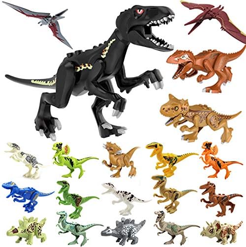 Toysvill Compatible Dinosaurs Mini Figures for Jurassic World Building Blocks Toys (Set of 20 Pieces) with Moving Parts. T Rex Dragon Sword Pterodactyl Tyrannical Dragon Stygimoloch et al.
