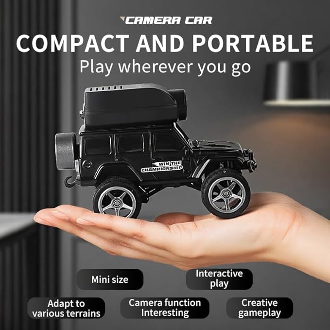 1:64 Mini Alloy Video RC Car – APP &amp Remote Control Built-in Camera for Real-Time Viewing Shock-Absorbing Climbing Design LED Lights 30m Range &amp 15min Runtime（Yellow）