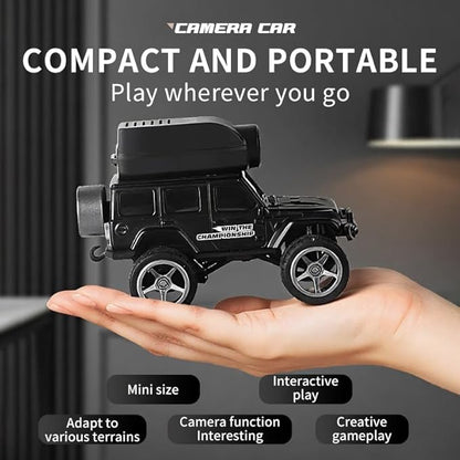 1:64 Mini Alloy Video RC Car – APP &amp Remote Control Built-in Camera for Real-Time Viewing Shock-Absorbing Climbing Design LED Lights 30m Range &amp 15min Runtime（Yellow）