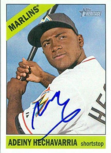 Sports Memorabilia Autograph Warehouse 248274 Adeiny Hechavarria Autographed Baseball Card - Miami Marlins 2015 Topps Heritage - No. 161