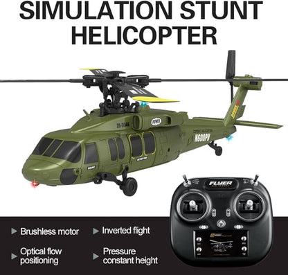 Black-Hawk K200 Brushless RC Helicopter 2.4G 6CH 6-Axis Gyro Military Aircraft with Optical Flow Positioning Altitude Hold &amp Inverted Flight for Adults -2 Battery/RTF