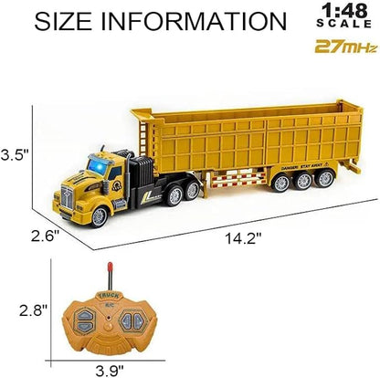 RC Dump Truck with Trailer - 14 1:48 Mini Semi Truck Toy with 2 Rechargeable Batteries Remote Control Car Construction Vehicles with Lights Engineering Tractor Toy for 3 4 5 Years Kids Boys Girls