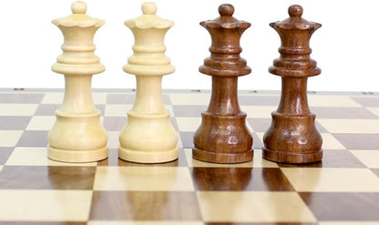 House of Chess - 10 Inch Wooden Magnetic Folding Travel Chess Set/Board with 2 Extra Knights 2 Extra Pawns 2 Extra Queens and Algebraic Notation - Handmade - Golden Rosewood