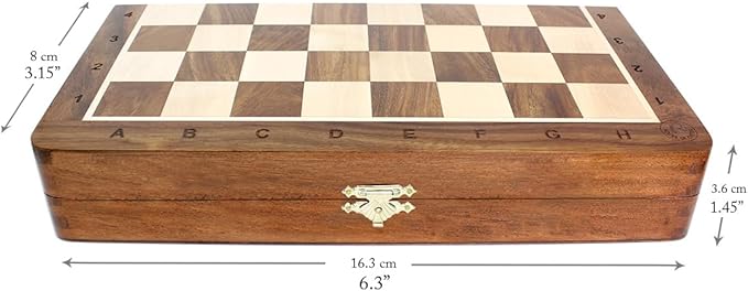 House of Chess - 6.5 Inch Wooden Magnetic Folding Travel Chess Set | Board - Algebraic Notation - Two Extra Queens - Handmade - Premium Quality (Golden Rosewood/Maple Wood)