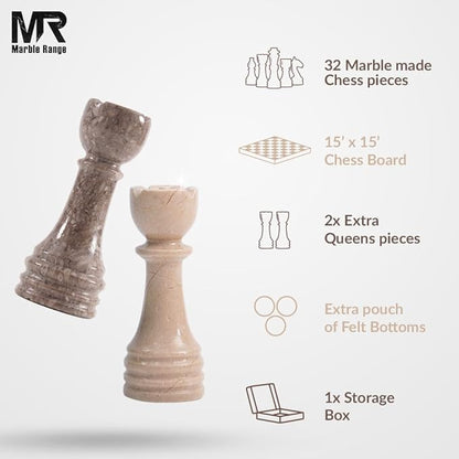 Marble Chess Set for Adults 15 Handmade Verona &amp Oceanic Board Game with 32 Chess Pieces 2 Extra Queens &amp Storage Box Luxury Travel Game – Elegant Home Décor