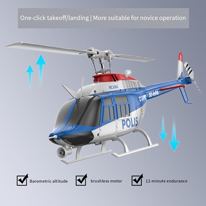 RC ERA 1/33 Scale C138 Pro Bell 206 RC Helicopter 2.4G 6CH 6-Axis Gyro Flybarless Heli with Optical Flow Upside Down 3D Rolling One-Key Takeoff(1 Battery)