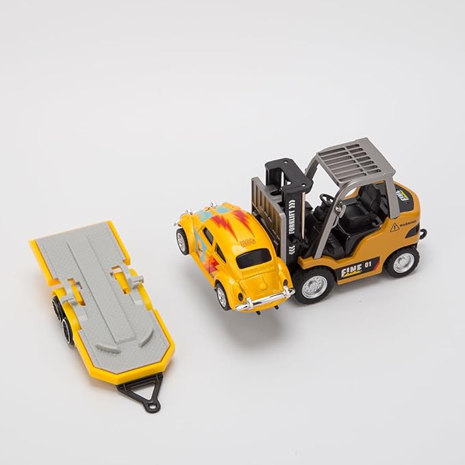 FunXylophy 1/64 Mini RC Forklift 2.4G 10KM/h Full-Proportional Remote Control Forklift with Trailer Cargo Hook Forks and Pallet Christmas &amp Birthday Gifts (Yellow)