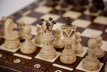 Handmade European Wooden Chess Set with 21 Inch Board and Hand Carved Chess Pieces