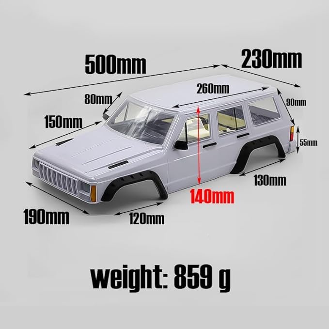 RC Car Hard Body Shell Kit313mm Wheelbase Cherokee Body Car Shell for 1/10 RC Crawler Axial SCX10 &amp SCX10 II 90046 90047 TRX4 Kit (Red)
