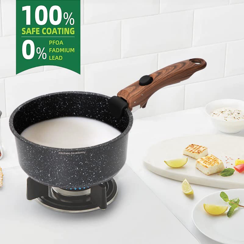 Kitchen Academy Removable Handle Induction Pots and Pans Set - 10 Piece Non-stick Cookware Sets, Black Granite Stackable RV Cookware for Camp