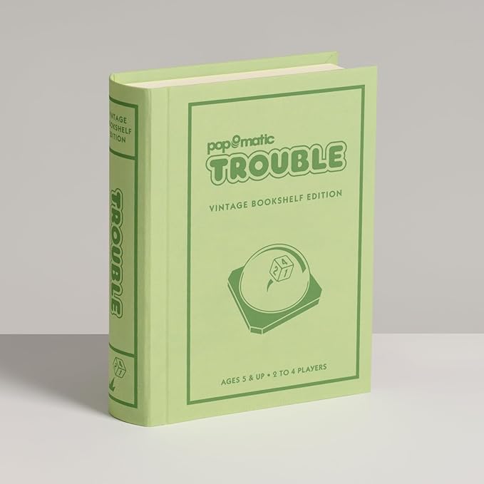 WS Game Company Trouble Vintage Bookshelf Edition Linen Wrapped Book Box &amp Slipcase Pop-O-Matic Die Roller Classic Board Games for Kids &amp Adults Ages 5+