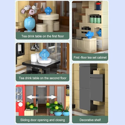 CaDA Japanese Style Tea House Building Block Master C66010W Japan Street Shop Brick Set with Lights 1200PCS Modular House Idea Gift for Boys Adults