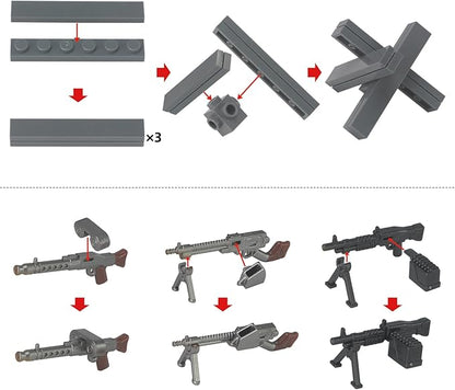 Feleph WW2 Military Vehicles Weapons Pack 282 Pieces US Army Building Block Toy Set WWII Car Tricycle Gear Helmets Vests Tools Bricks Model Compatible with Soldier Figures for Ages 6 and Up