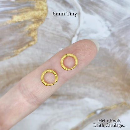 1 Pair 6mm Small Hoop Earrings for Women, Dainty 14K Gold Plated Huggie Hoop Earrings Hypoallergenic Lightweight Cartilage Earrings Set for Multiple Piercings for Sensitive (Gold/1.6mm)