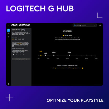 Logitech G203 Wired Gaming Mouse, 8,000 DPI, Rainbow Optical Effect LIGHTSYNC RGB, 6 Programmable Buttons, On-Board Memory, Screen Mapping, PC/Mac Computer and Laptop Compatible - Black
