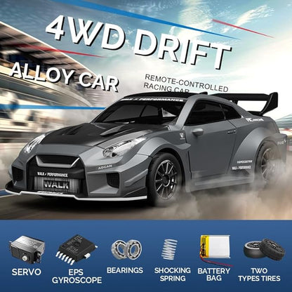 D43-02 1:43 Scale 2.4G Full Proportional 4WD Alloy RC Drift Car with Gyro System Silent Bearings Adjustable Speed &amp LED Lights for Adults High Speed Remote Control Racing Car