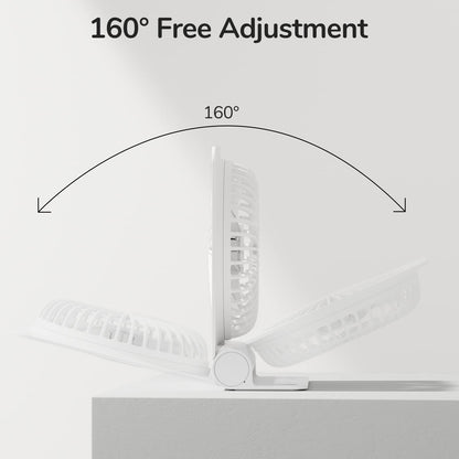 JISULIFE Small Desk Fan, Portable Travel with 4500mAh Battery, USB Rechargeable Folding Design for Flexibility, Strong Quiet Wind with 4 Speed Modes, Ideal Gifts for Office/Home/Camping - White