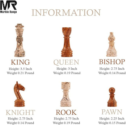 Marble Chess Set for Adults 15 Handmade Coral &amp Dark Brown Board Game with 32 Chess Pieces 2 Extra Queens &amp Storage Box Luxury Travel Game – Elegant Home Décor
