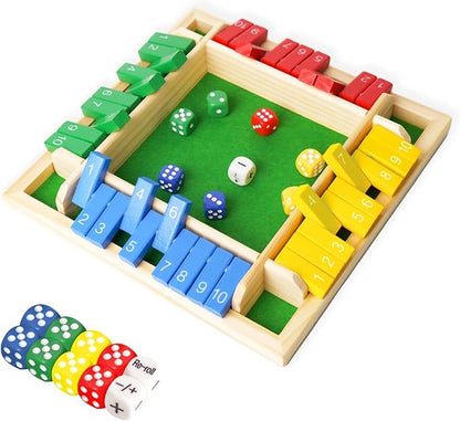 Shut The Box Dice Game 12 Inch Upgraded 2-4 Player Wooden Dice Game Math Addition Games Close The Box Family Wooden Dice Board Game for Kids Adults Tabletop Version for Classroom Home Party or Bar
