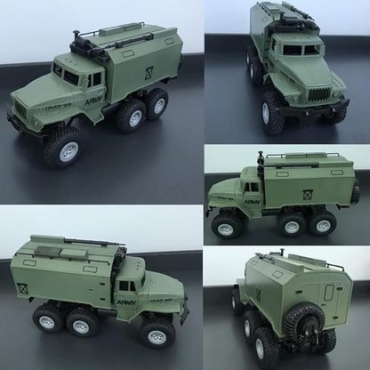 GoolRC RC Military Truck 1:16 Scale 6WD Remote Control Car Off-Road RC Truck with LED Light and 2 Batteries All Terrain Army Transport Vehicle for Adults