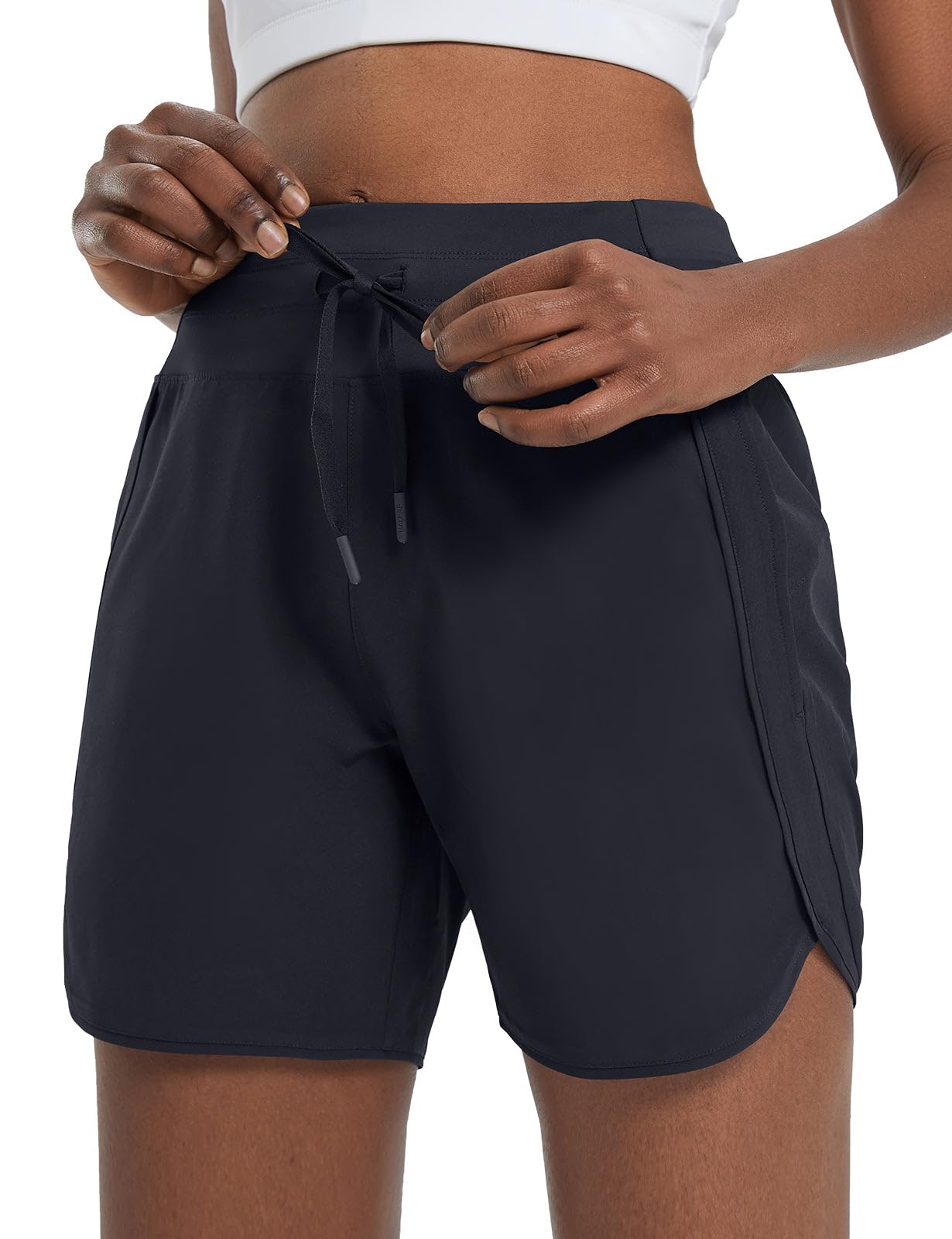 baleaf Women's 5" Workout Shorts Athletic Running Shorts High Waisted with Zipper Pocket Gym Quick Dry Hiking Sports Black S