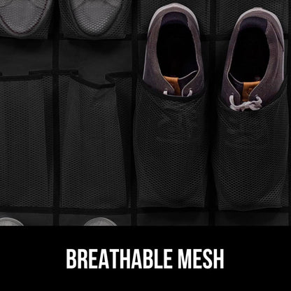 GORILLA GRIP Over the Door Shoe Organizer, 24 Large Breathable Mesh Pockets, Space Saving Hanging Storage Holder, Closet Rack Hanger Holds Up to 40 lbs, Hangs on Closets for Shoes, Accessories, Black