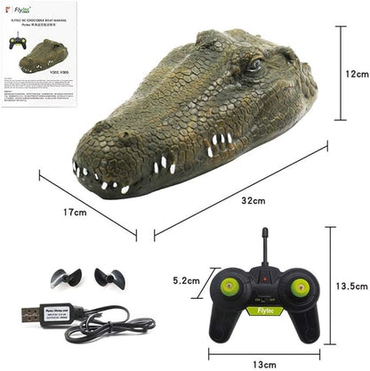 2.4 GHz Remote Control Alligator Head Boat RC Boats - Large Resin Decoy and Floating Crocodile Head Toy Rechargeable Battery Prank Toys Remote Controlled Boat Lake &amp Pool