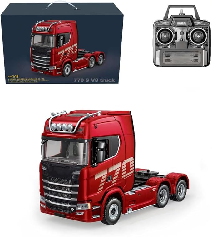 1/18 Scale 6x4 Heavy-Duty RC Tractor Truck – 2.4G Lorry Car with LED Lighting Rear-Wheel Drive &amp Expandable Flatbed Trailer Compatibility