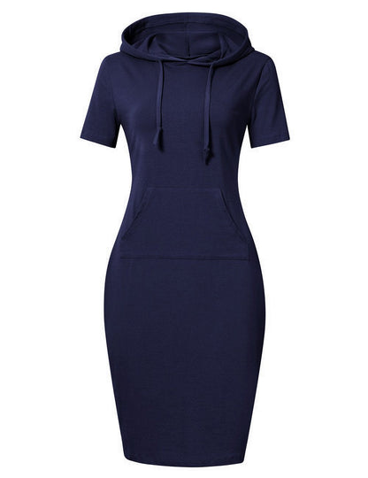 MISSKY Women Pullover Short Sleeve Pocket Sweatshirt Casual Dresses for Women (L,Navy)