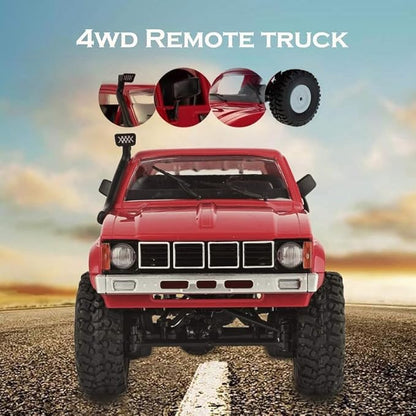 YIKESHU RC Rock Crawler WPL C24 RC Truck 4x4 1/16 RC Crawler Off Road All Terrain Car Proportional Throttle Steering Hobby RC Climb Semi Truck LED Light RTR Trailer (Red)