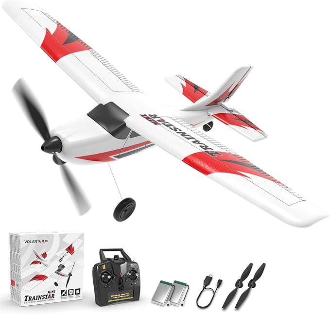 volantexrc RC Plane Trainer 3CH Remote Control Airplane with Prop Saver 6-Axis Gyro Stabilizer &amp 3 Modes to Fly Hobby Radio Controlled Aircraft RTF for Beginners &amp Adults (400mmRed)