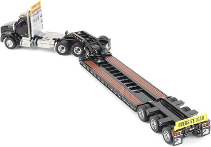 T880 SBFA Tridem Truck with Trail King HDG Lowboy Trailer Black Transport Series 1/50 Diecast Model by Diecast Masters 71134