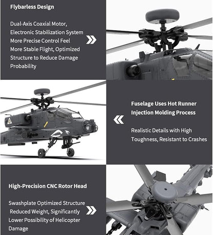 1/32 F11-S AH64 Apacche RC Helicopter 2.4G 6CH RC Dual-axis Co-Drive Flybarless 6G/3D Stunt Airplane Model with GPS and Camera (RTF Version)