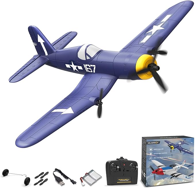 volantexrc RC Plane 3 Channel Remote Control Airplane Fighter Toys 2.4GHz 6-axis Gyro Stabilizer RTF Glider Aircraft Plane Easy to Fly for Adults Beginners (F4U Corsair)