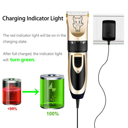 Dog Grooming Kit Clippers, Low Noise, Electric Quiet, Rechargeable, Cordless, Pet Hair Thick Coats Clippers Trimmers Set, Suitable for Dogs, Cats, and Other Pets (Gold)