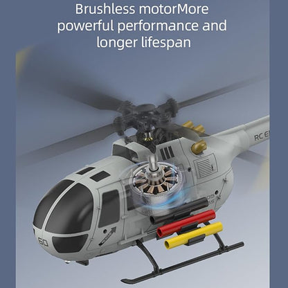 C186S Upgraded Version 6CH Remote Control Helicopter for Adults 14y+ Beginner Expert Aileronless BO-105 Air Pressure Hold Optical Flow Position Aerobatic Flight 6-Axis Gyroscope (Grey 2 Batteries)