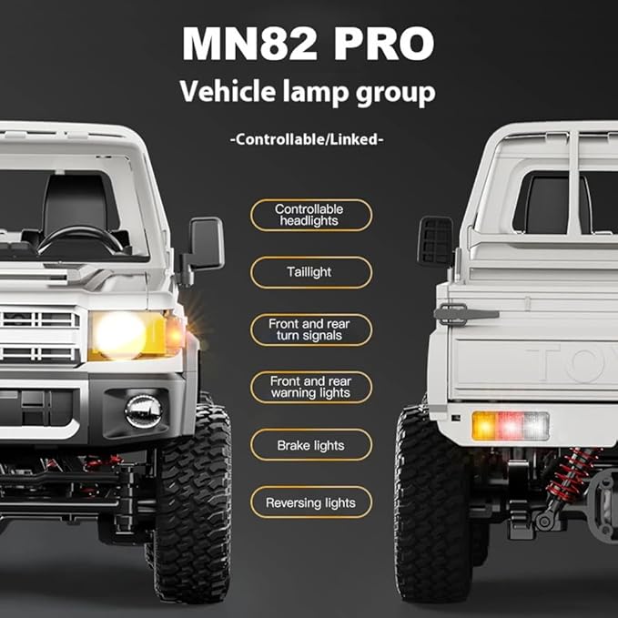 RC Truck 1/12 RC Rock Crawler MN-82 Pro 4x4 Off Road RC Pickup Truck 2.4GHz Full Proportional All Terrain Remote Control Car RTR with LED Lights and 2 Batteries for Adults