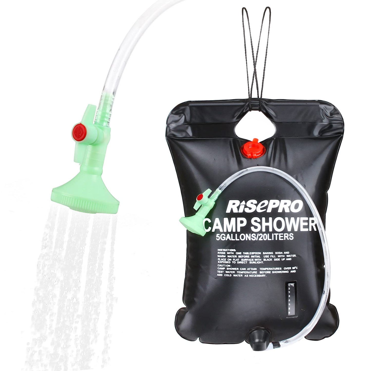 RISEPRO Solar Shower Bag, 5 gallons/20L Solar Heating Camping Shower Bag Temperature Indicator Hot Water 45°C Hiking Climbing C1004