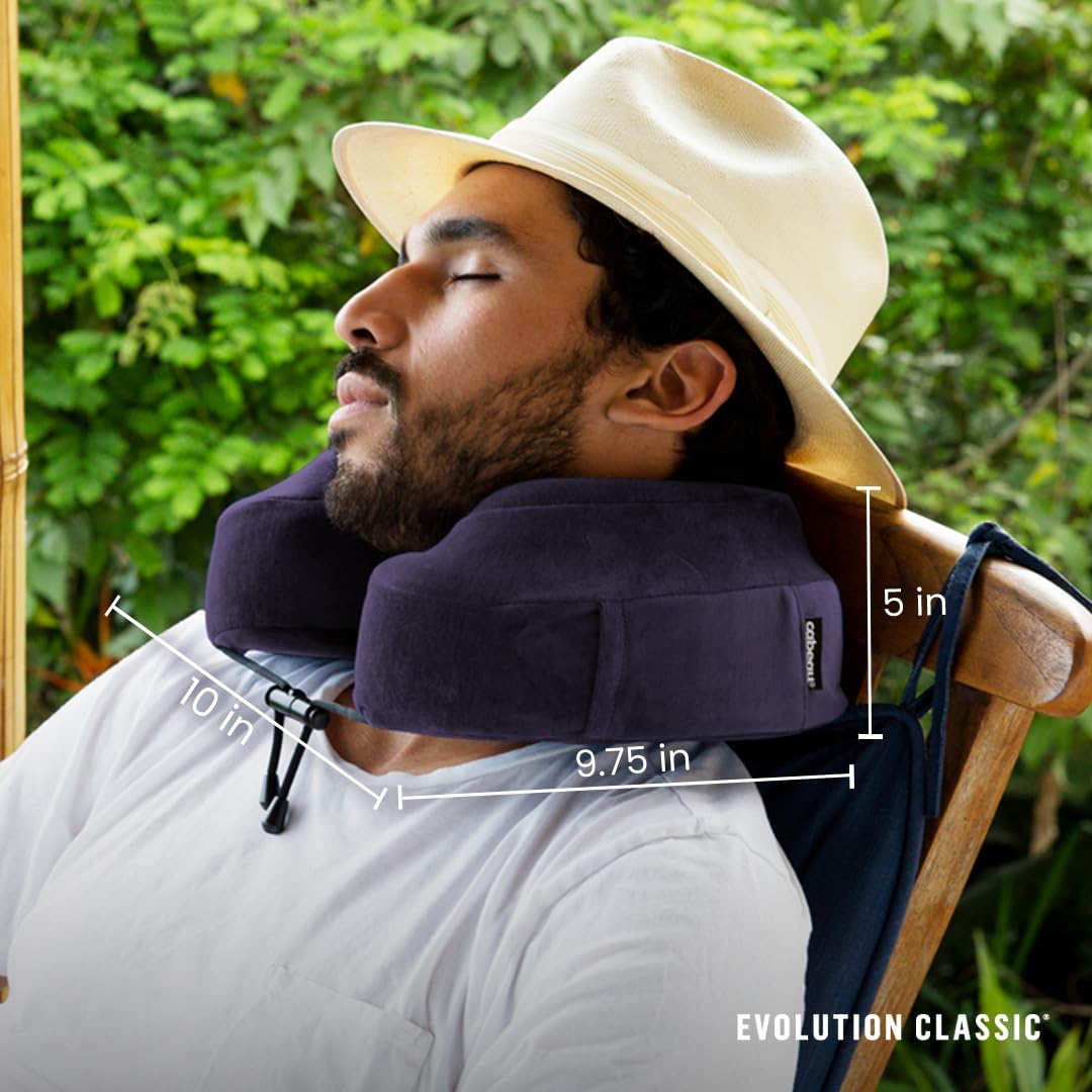 Cabeau Evolution Classic Neck Support Pillow - Neck Pillow for Traveling - Memory Foam Airplane Pillow with 360-Degree Comfort - Head & Chin Support Pillows for Sleeping Upright - (Navy)