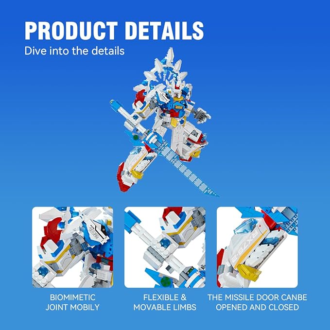DAHONPA White Blue Warrior Manned Mecha Robot Building Blocks Set Guardian Transforming Mech Model Kit (1797+ Pieces) Loyal Warrior Robots Toys for Adults Christmas Birthday Gift